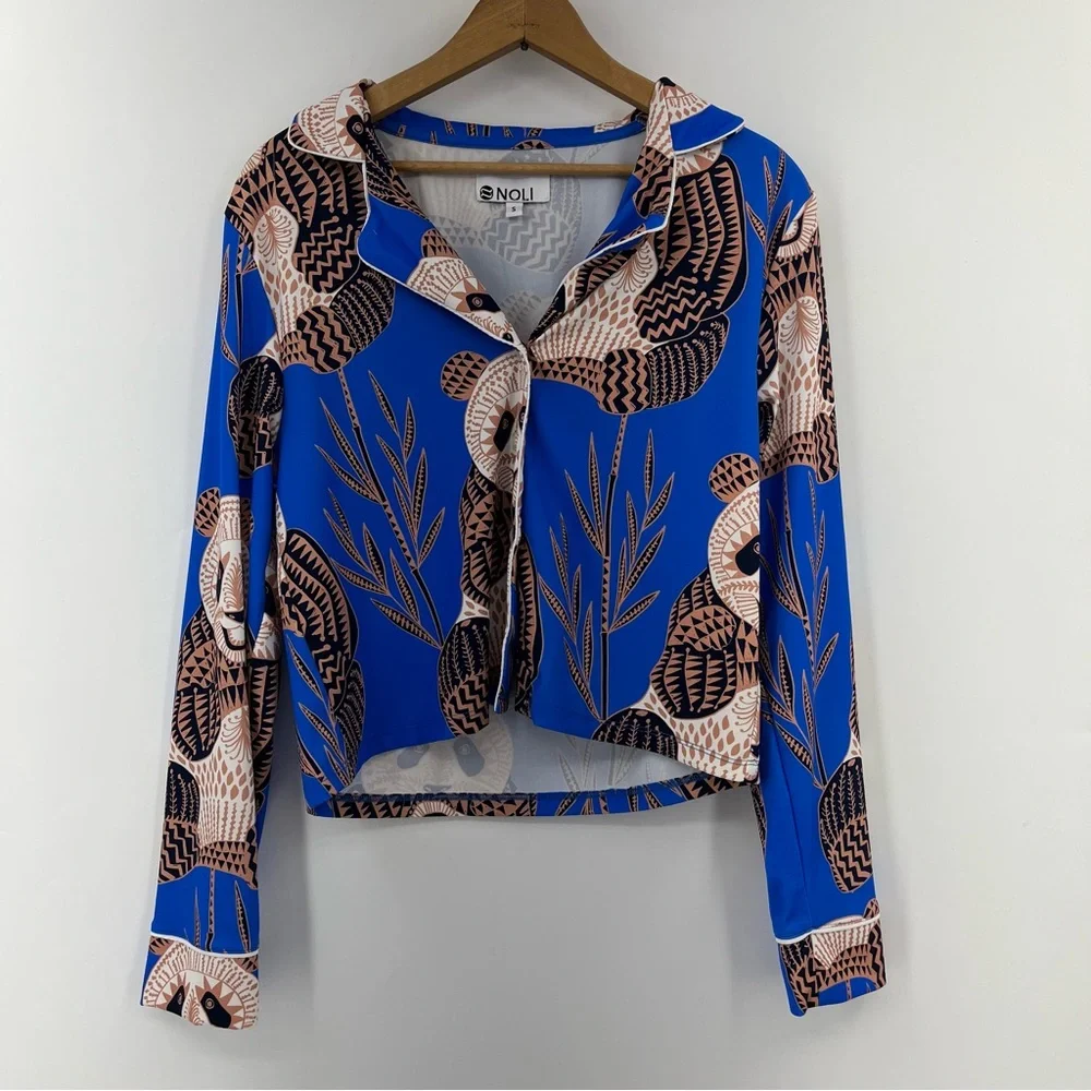 Noli S Panda pajama set long sleeve pants 0372 button up soft blue small - Picture 8 of 16